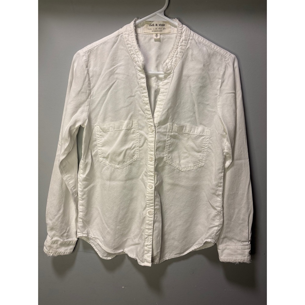 Cloth & Stone Anthropologie White Tencel Frayed Collar Western Shirt Boo